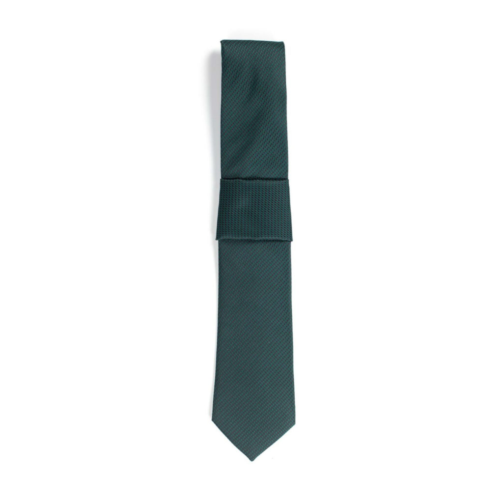 A green houndstooth patterned tie on a white background